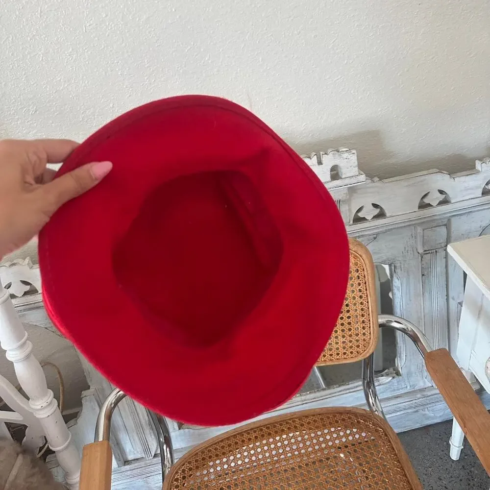 Vintage Women’s Red Hat Satin Rosettes Netting